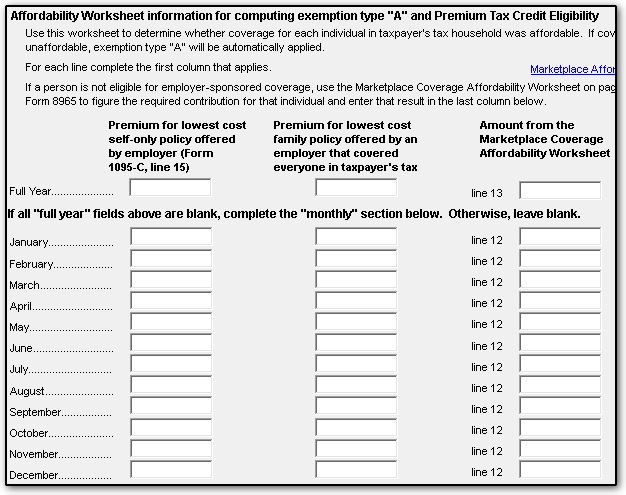 Affordable Care Act Worksheet